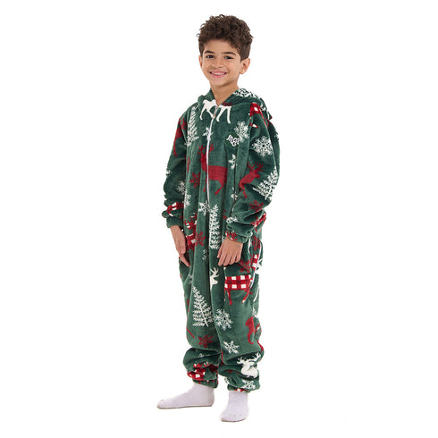 Snuggs Kids Blanket Onesie Green Christmas Deer